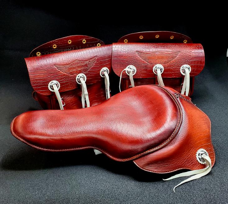 1939 Harley Davidson Deluxe Buddy Seat and Alligator grain 1939 Saddle Bags 