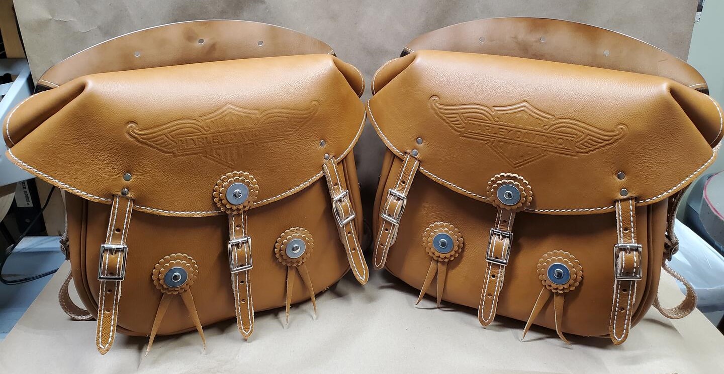 leather motorcycle saddlebag